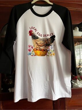 Cricut Black and White 'Local Egg Dealer' Hen Graphic Raglan Tee